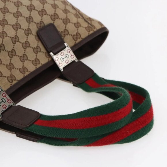 GUCCI GG Canvas Web Sherry Line Tote Bag Beige Gold - Picture 10 of 16
